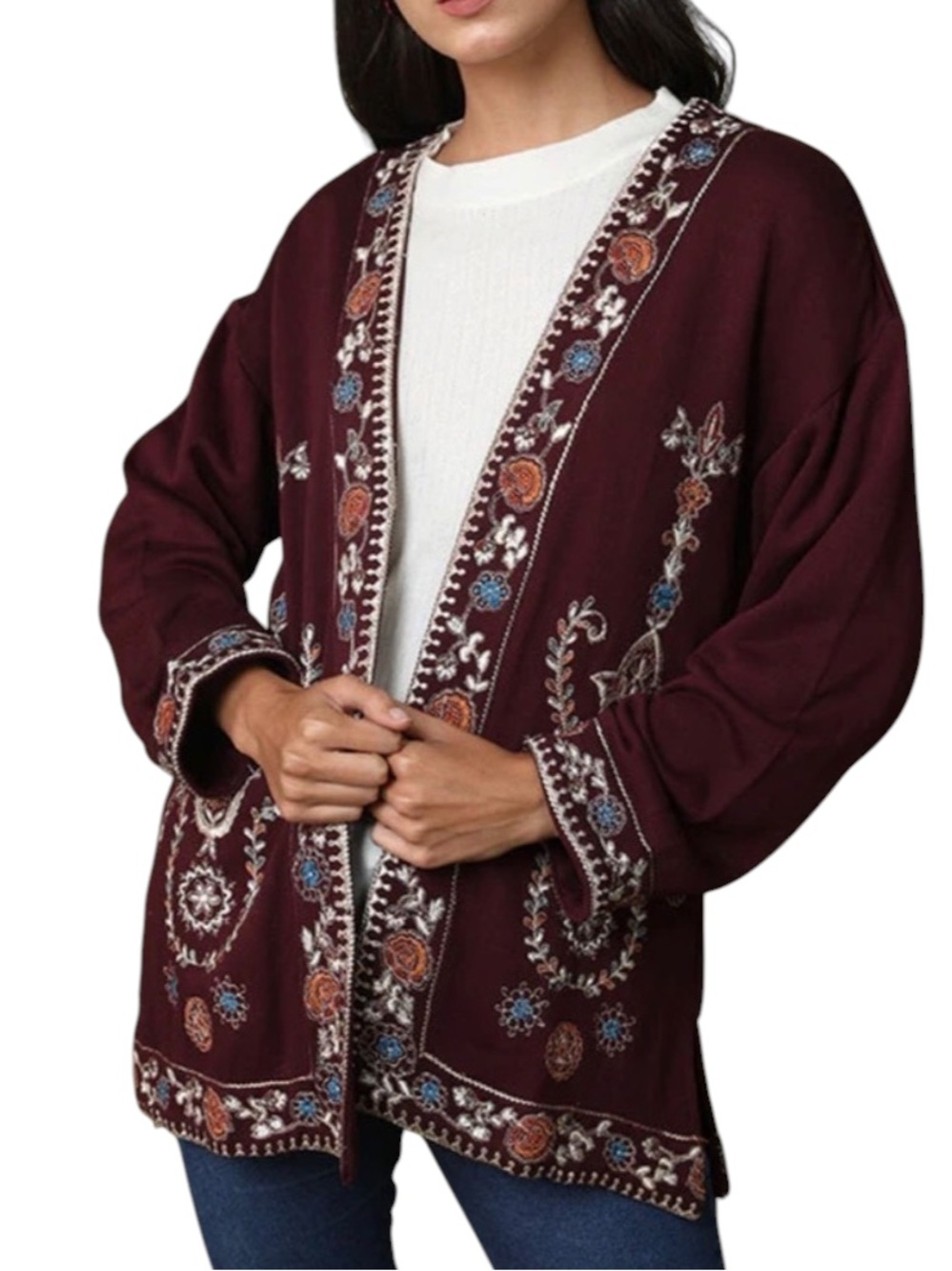 Soft Surroundings Bella Embroidered Plush Lined Kimono Jacket